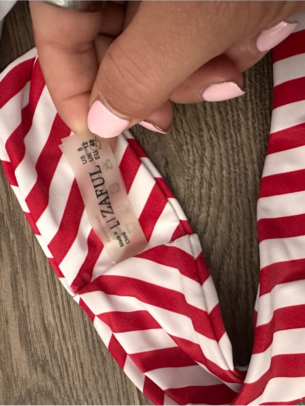 Zaful White Tie-Front Bikini Top & Red-White Striped Bottom - Picture 2 of 3